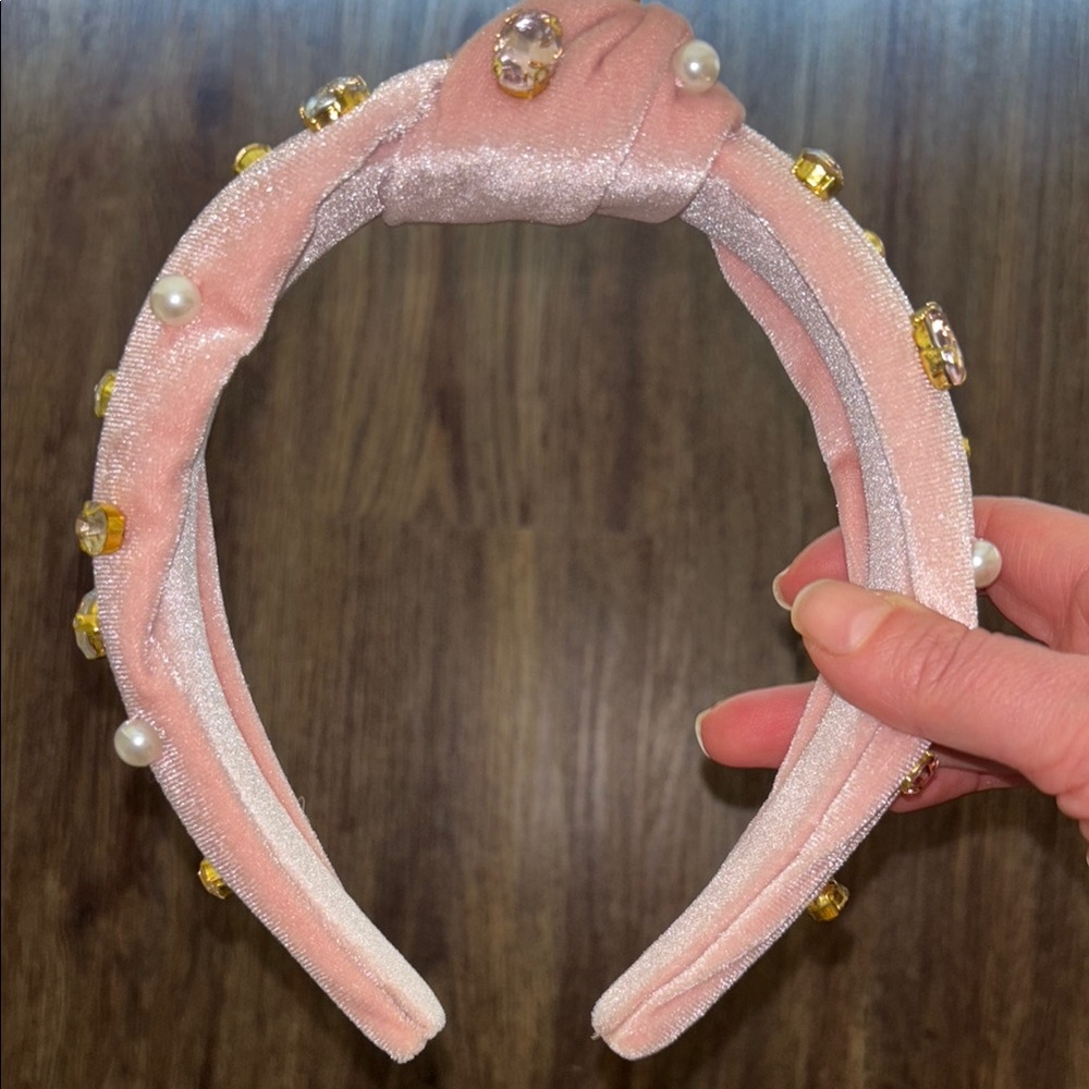 LOFT Pink Velvet Headband with Gem Accents